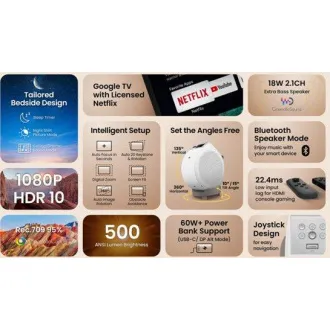 BenQ DLP-Projektor GV32 FHD/500 ANSI lm/100.000:1/HDMI/USB-A/USB-C/BT/Wi-Fi/Repro/Android 11 Tragbarer intelligenter Heimkinoprojektor