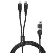 CONNECT IT Wirez 4in1 1x USB-C, 1x Lightning, 1,25 m, SCHWARZ