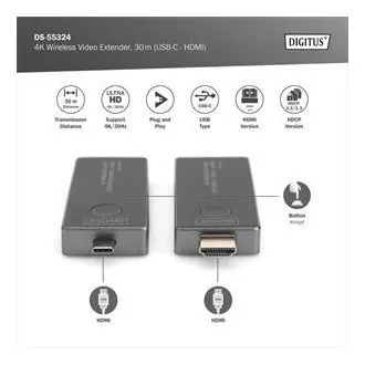 DIGITUS DS-55324 4K Wireless Video Extender Set, 30 m (USB-C - HDMI) DIGITUS DS-55324 4K Wireless Video Extender Set, 30 m (USB-C - HDMI)