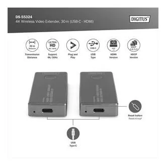 DIGITUS DS-55324 4K Wireless Video Extender Set, 30 m (USB-C - HDMI) DIGITUS DS-55324 4K Wireless Video Extender Set, 30 m (USB-C - HDMI)