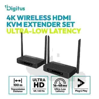 DIGITUS 4K/60 Hz kabelloser HDMI-KVM-Extender-Set, 100 m, schwarz