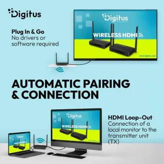 DIGITUS 4K/60 Hz kabelloser HDMI-KVM-Extender-Set, 100 m, schwarz