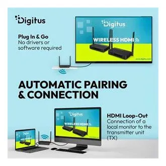 DIGITUS 4K/60 Hz kabelloser HDMI-KVM-Extender-Set, 100 m, schwarz