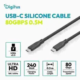 Digitus Silikon-USB4-Kabel, Version 2.0, USB 80 Gbit/s, 0,5 m, schwarz Digitus Silikon-USB4-Kabel, Version 2.0, USB 80 Gbit/s, 0,5 m, schwarz
