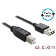 Delock Kabel EASY-USB 2.0 Typ A (Stecker) > USB 2.0 Typ B (Stecker), 0,5 m, schwarz