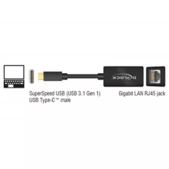 Delock Adapter Super Speed USB (USB 3.1 Gen 1) mit USB Type-C™ Stecker > Gigabit LAN 10/100/1000 Mbps kompakt schwarz Delock Adapter Super Speed USB (USB 3.1 Gen 1) mit USB Type-C™ Stecker > Gigabit LAN 10/100/1000 Mbps kompakt schwarz