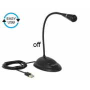 Delock USB-Schwanenhalsmikrofon mit Ständer und Tasten für Stummschaltung, Ein- und Ausschalten