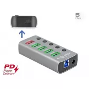 Delock USB 3.2 Gen 1 Hub mit 4 Anschlüssen   1 Schnellladeanschluss   1 USB-C™ PD 3.0 Anschluss mit Schalter und Beleuchtung