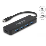 Delock USB Typ-C™ Hub, 4 Anschlüsse, USB 3.2 Gen 1 mit Power Delivery, 85 W
