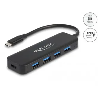 Delock USB Typ-C™ Hub, 4 Anschlüsse, USB 3.2 Gen 1 mit Power Delivery, 85 W Delock USB Typ-C™ Hub, 4 Anschlüsse, USB 3.2 Gen 1 mit Power Delivery, 85 W