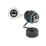 Delock Kabelstecker RJ45-Buchse auf RJ45-Buchse, Kategorie 6A mit Schutzkappe, wasserdicht