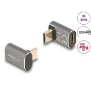 Delock USB-Adapter 40 Gbit/s USB Typ C PD 3.0 100 W Stecker auf Buchse, rechtwinklig, 8K 60 Hz, Metall
