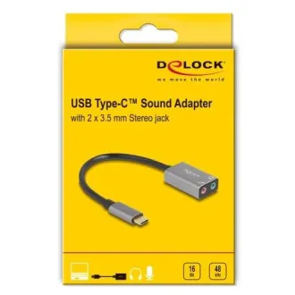 Delock Externe USB Typ-C™ Soundkarte mit Plug & Play Audio Adapter, 2 x 3,5 mm Stereo Klinke