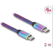 Delock USB 2.0 zu USB Typ-C™ Stecker zu Stecker Kabel, Regenbogen Metallmantel, PD 3.0, 60 W, 2 m