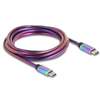 Delock USB 2.0 zu USB Typ-C™ Stecker zu Stecker Kabel, Regenbogen Metallmantel, PD 3.0, 60 W, 2 m