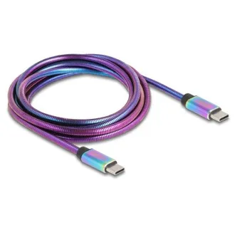 Delock USB 2.0 zu USB Typ-C™ Stecker zu Stecker Kabel, Regenbogen Metallmantel, PD 3.0, 60 W, 2 m