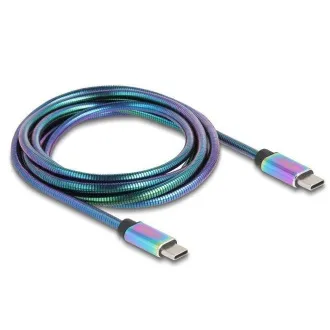 Delock USB 2.0 zu USB Typ-C™ Stecker zu Stecker Kabel, Regenbogen Metallmantel, PD 3.0, 60 W, 2 m