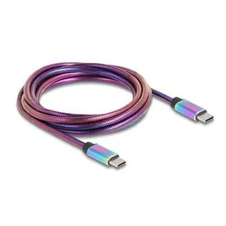 Delock USB 2.0 zu USB Typ-C™ Stecker zu Stecker Kabel, Regenbogen Metallmantel, PD 3.0, 60 W, 2 m