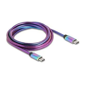 Delock USB 2.0 zu USB Typ-C™ Stecker zu Stecker Kabel, Regenbogen Metallmantel, PD 3.0, 60 W, 2 m