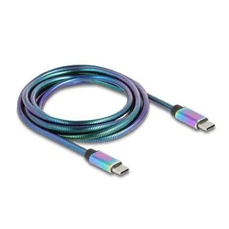 Delock USB 2.0 zu USB Typ-C™ Stecker zu Stecker Kabel, Regenbogen Metallmantel, PD 3.0, 60 W, 2 m