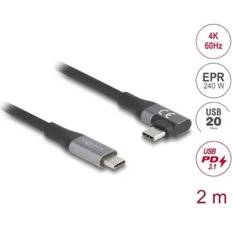 Delock USB-Kabel 20 Gbps, rechts/links USB PD 3.1 Extended Power Range 240 W 2 m Delock USB-Kabel 20 Gbps, rechts/links USB PD 3.1 Extended Power Range 240 W 2 m