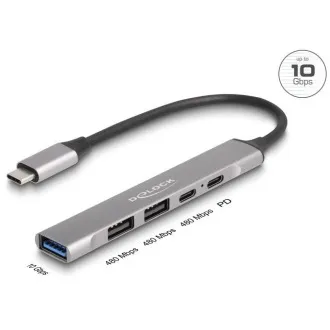 Delock 4-Port USB Typ-C™ Slim Hub mit 1 x USB 10 Gbps Typ-A 2 x USB 2.0 Typ-A 1 x USB 2.0 USB Typ-C™ und PD 9 Delock 4-Port USB Typ-C™ Slim Hub mit 1 x USB 10 Gbps Typ-A 2 x USB 2.0 Typ-A 1 x USB 2.0 USB Typ-C™ und PD 9