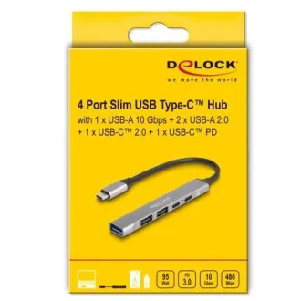 Delock 4-Port USB Typ-C™ Slim Hub mit 1 x USB 10 Gbps Typ-A 2 x USB 2.0 Typ-A 1 x USB 2.0 USB Typ-C™ und PD 9 Delock 4-Port USB Typ-C™ Slim Hub mit 1 x USB 10 Gbps Typ-A 2 x USB 2.0 Typ-A 1 x USB 2.0 USB Typ-C™ und PD 9