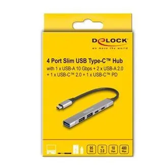 Delock 4-Port USB Typ-C™ Slim Hub mit 1 x USB 10 Gbps Typ-A 2 x USB 2.0 Typ-A 1 x USB 2.0 USB Typ-C™ und PD 9 Delock 4-Port USB Typ-C™ Slim Hub mit 1 x USB 10 Gbps Typ-A 2 x USB 2.0 Typ-A 1 x USB 2.0 USB Typ-C™ und PD 9