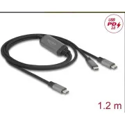 Delock USB-C™ Y-förmiges Kabel, 1 x Stecker auf 2 x PD 3.0-Stecker, 100 W intelligente Stromverteilung, 1,2 m