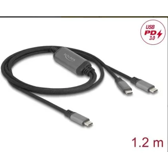 Delock USB-C™ Y-förmiges Kabel, 1 x Stecker auf 2 x PD 3.0-Stecker, 100 W intelligente Stromverteilung, 1,2 m
