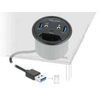 Delock USB-Hub mit drei Anschlüssen für den Schreibtisch: 1 x USB Typ C und 2 x USB Typ A HD-Audio-Anschlüsse Delock USB-Hub mit drei Anschlüssen für den Schreibtisch: 1 x USB Typ C und 2 x USB Typ A HD-Audio-Anschlüsse