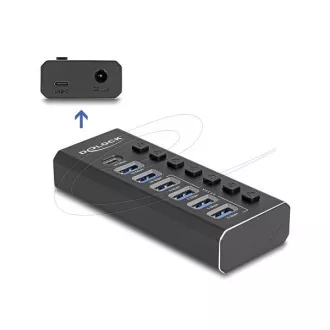 Delock USB-Hub mit 7 Anschlüssen, 4 Anschlüssen mit 10 Gbit/s und 4 Schnellladeanschlüssen mit Schalter und Beleuchtung Delock USB-Hub mit 7 Anschlüssen, 4 Anschlüssen mit 10 Gbit/s und 4 Schnellladeanschlüssen mit Schalter und Beleuchtung