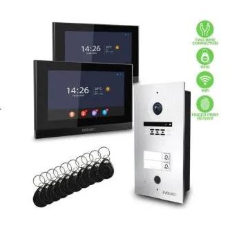 EVOLVEO DoorPhone ID-2, 2-Draht-Videotelefon für zwei Wohnungen mit RFID, Fingerabdruckerkennung und Unterstützung für ONVIF-Kameras