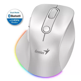 Genius Ergo 9000S Pro Mouse, kabellos, optisch, 2400DPI, 6 Tasten, BT, 2.4GHz, USB-C Laden, geräuschlos, 7-farbige Hintergrundbeleuchtung, weiß Genius Ergo 9000S Pro Mouse, kabellos, optisch, 2400DPI, 6 Tasten, BT, 2.4GHz, USB-C Laden, geräuschlos, 7-farbige Hintergrundbeleuchtung, weiß