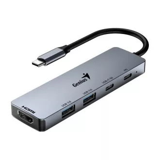 Genius UH-500 Docking Station, USB-C, 1× HDMI, 2× USB 3.0, 2× USB-C, Power Delivery 100W, 15cm, grau