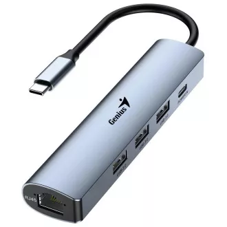 Genius UH-545 USB Hub, extern, USB-C auf 3× USB 3.0, 1× USB-C, RJ-45 Gigabit Ethernet, 15cm, grau Genius UH-545 USB Hub, extern, USB-C auf 3× USB 3.0, 1× USB-C, RJ-45 Gigabit Ethernet, 15cm, grau