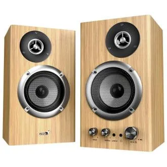 Genius SP-HF1812BT Lautsprecher, 2.0, 50 W, Bluetooth 5.3, 3,5-mm-Klinkenstecker, aus Holz, hellbraun