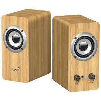 Genius SP-HF400 Lautsprecher, 2.0, 10 W, 3,5-mm-Klinkenstecker, aus Holz, helles Holz