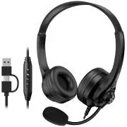 Genius HS-235U AI, Headset, kabelgebunden, Over-Ear, Mikrofon, Copilot, Lautstärkeregelung, Kabel 2,4 m, USB-C, USB, schwarz