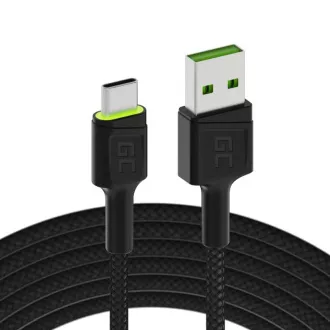 Green Cell Cable Ray USB-Kabel - USB-C 120 cm mit grüner LED-Hintergrundbeleuchtung und Ultra Charge Schnellladeunterstützung, QC 3.0