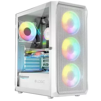 LOGIC PC-Gehäuse Portos ARGB MIDI 1x USB 3.0, 2x USB 2.0   Audio, weiß, ohne Netzteil
