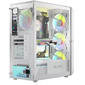LOGIC PC-Gehäuse Portos ARGB MIDI 1x USB 3.0, 2x USB 2.0   Audio, weiß, ohne Netzteil