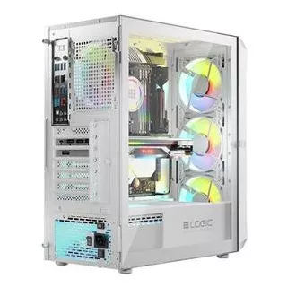 LOGIC PC-Gehäuse Portos ARGB MIDI 1x USB 3.0, 2x USB 2.0   Audio, weiß, ohne Netzteil