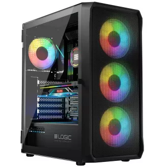 LOGIC PC-Gehäuse Portos ARGB MIDI 1x USB 3.0, 2x USB 2.0   Audio, schwarz, ohne Netzteil