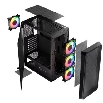 LOGIC PC-Gehäuse Portos ARGB MIDI 1x USB 3.0, 2x USB 2.0   Audio, schwarz, ohne Netzteil