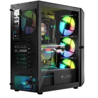 LOGIC PC-Gehäuse Portos ARGB MIDI 1x USB 3.0, 2x USB 2.0   Audio, schwarz, ohne Netzteil