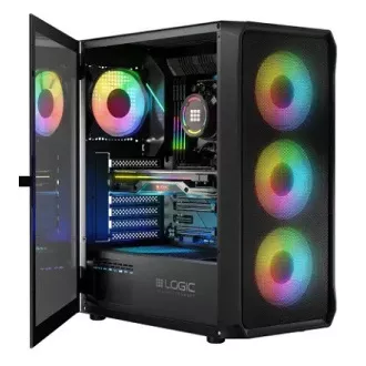 LOGIC PC-Gehäuse Portos ARGB MIDI 1x USB 3.0, 2x USB 2.0   Audio, schwarz, ohne Netzteil