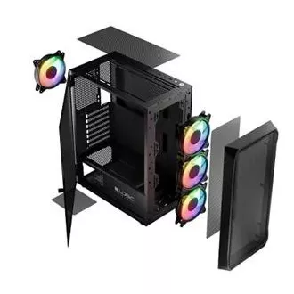 LOGIC PC-Gehäuse Portos ARGB MIDI 1x USB 3.0, 2x USB 2.0   Audio, schwarz, ohne Netzteil