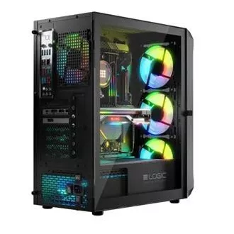 LOGIC PC-Gehäuse Portos ARGB MIDI 1x USB 3.0, 2x USB 2.0   Audio, schwarz, ohne Netzteil