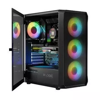 LOGIC PC-Gehäuse Portos ARGB MIDI 1x USB 3.0, 2x USB 2.0   Audio, schwarz, ohne Netzteil